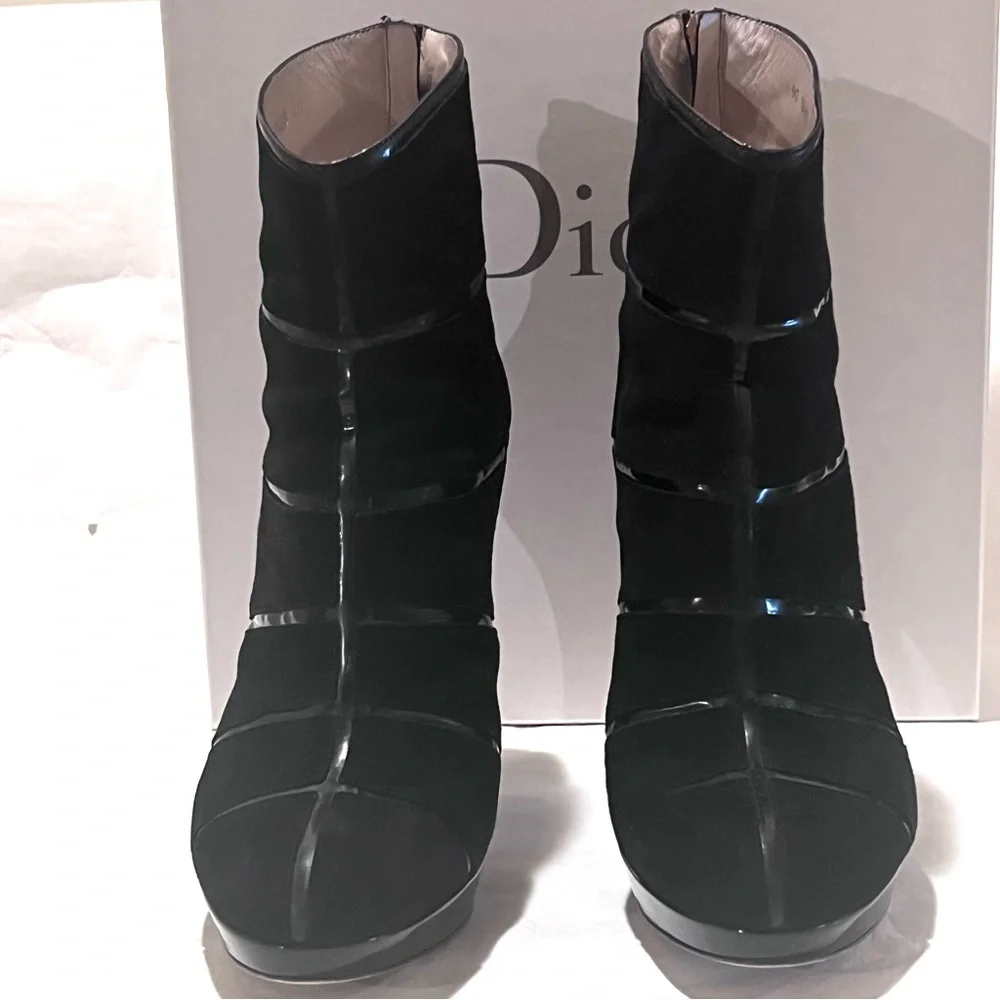 Dior Graphic Suede/Patent Leather Black Ankle Boots Size 40 - Picture 6 of 17
